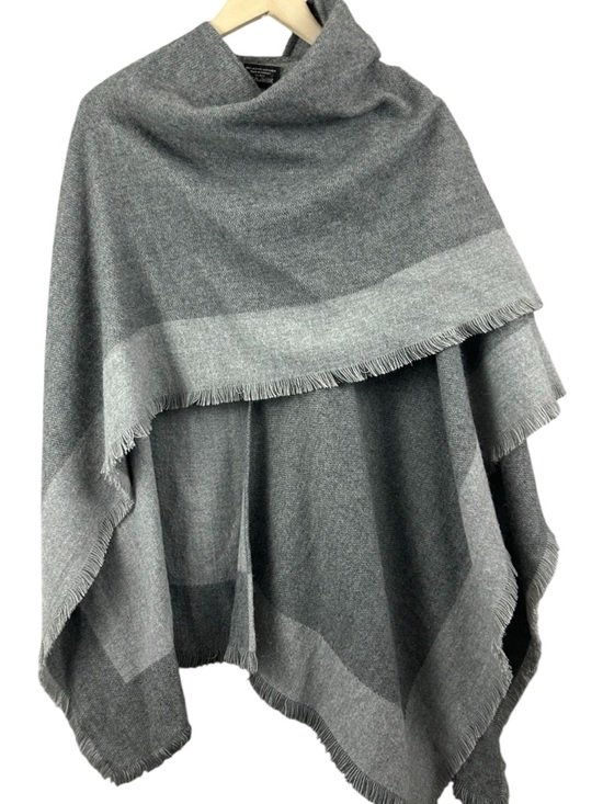 Fraas Sweaters - FRAAS Grey Colour Block Trim Fringe Cape Poncho Shawl Wrap Ruana Size OS